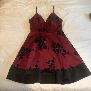 maroon and black embroidered dress